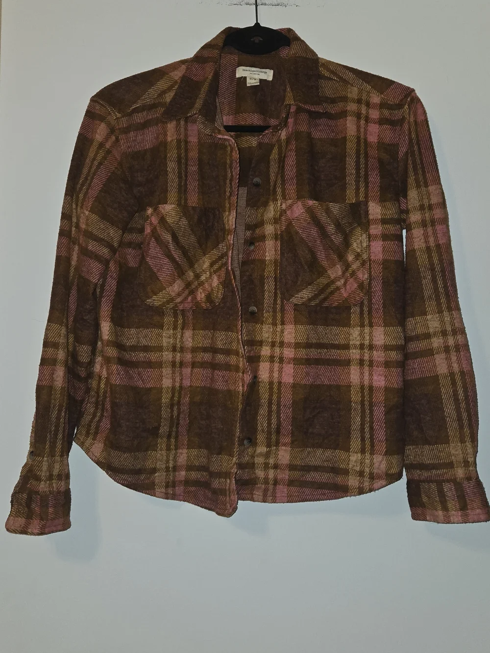 🎀Pink & Brown Plaid Button-Up Shacket - Picture 2 of 4